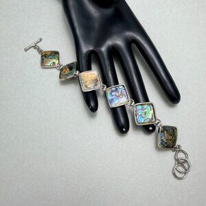 Abalone Shell Toggle Bracelet Iridescent Statement Adjustable Size 8 Boho Chic